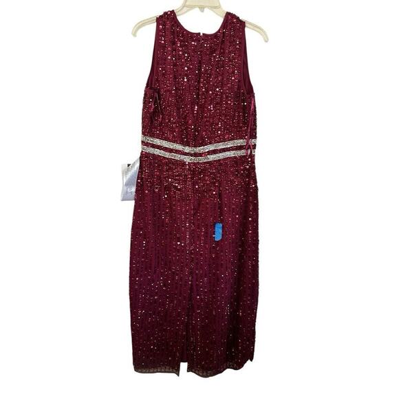Mac Duggal 10509 Vertical Sequin Midi Sheath Dress 10 Burgundy $398 - Picture 7 of 16